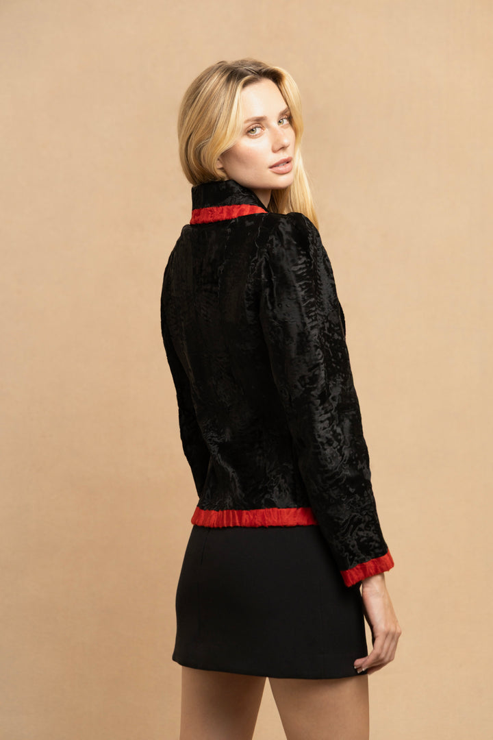 Givenchy Haute Couture Black and Red Breitschwanz Jacket by Hubert de Givenchy (c. 1980s)