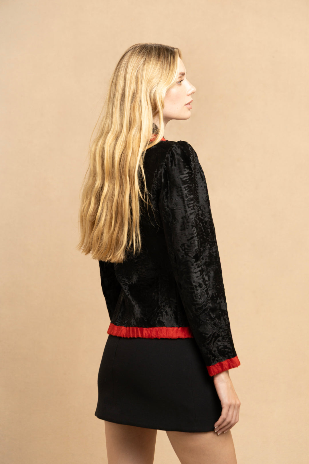 Givenchy Haute Couture Black and Red Breitschwanz Jacket by Hubert de Givenchy (c. 1980s)
