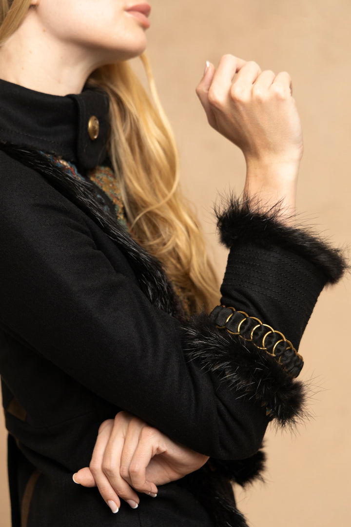 Gucci Black Wool Embroidered Military Jacket with Beaver Trim by Frida Giannini (AW 2008)