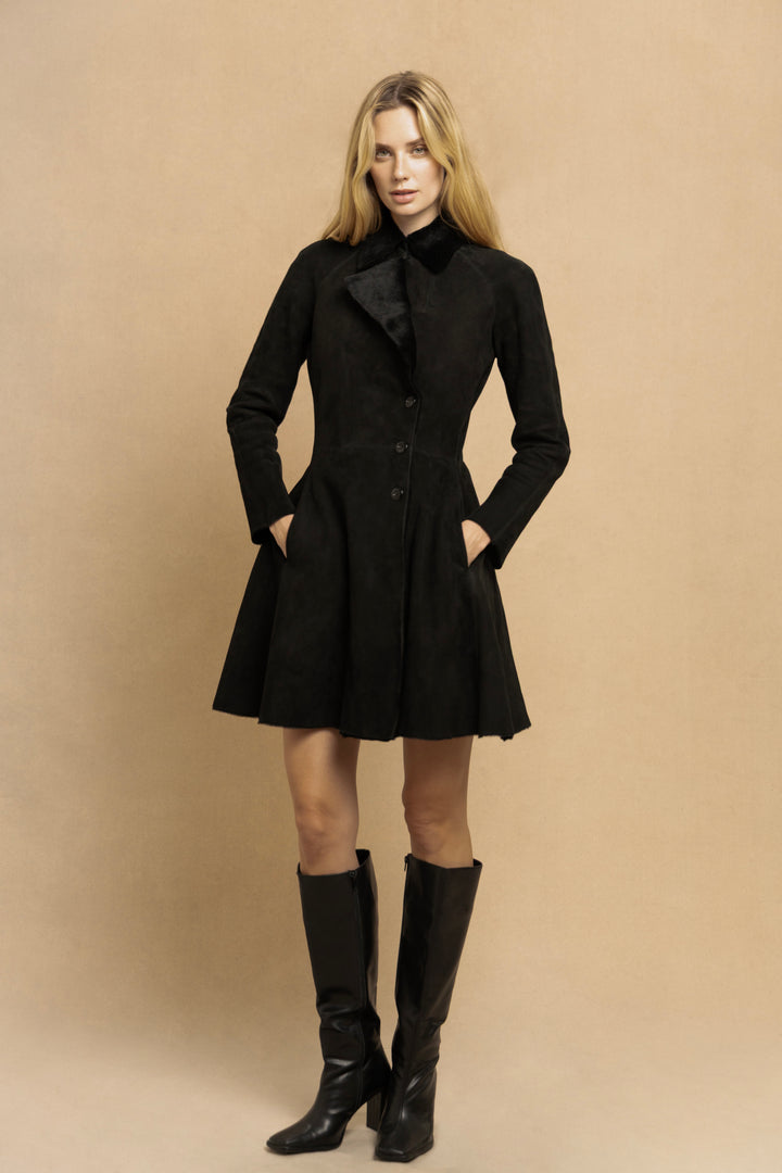 Alaïa Black Suede Flared Coat (c. 2000s)