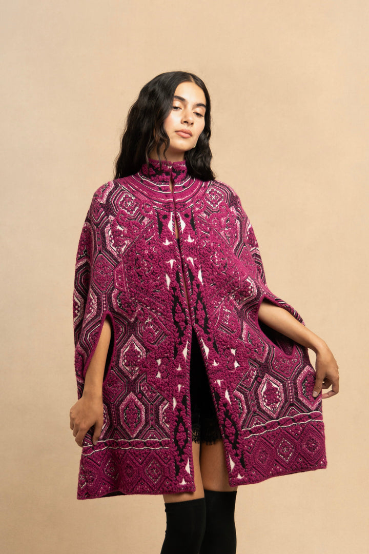 Emilio Pucci Fuchsia Geometric Wool and Mohair Cape by Peter Dundas (Pre-Fall 2014)