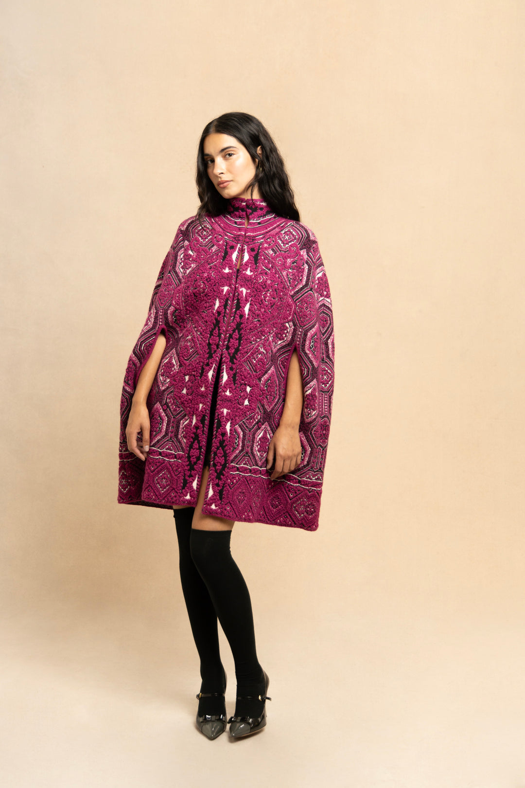 Emilio Pucci Fuchsia Geometric Wool and Mohair Cape by Peter Dundas (Pre-Fall 2014)