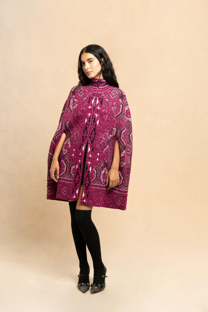 Emilio Pucci Fuchsia Geometric Wool and Mohair Cape by Peter Dundas (Pre-Fall 2014)