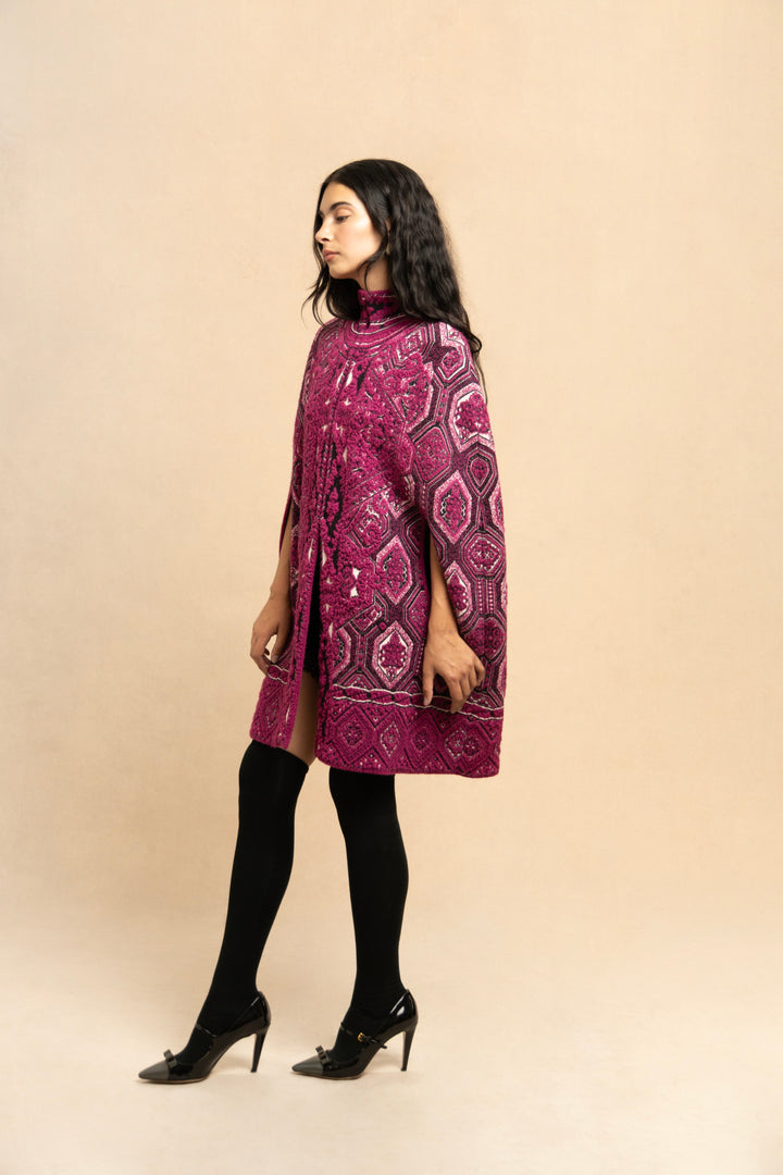 Emilio Pucci Fuchsia Geometric Wool and Mohair Cape by Peter Dundas (Pre-Fall 2014)