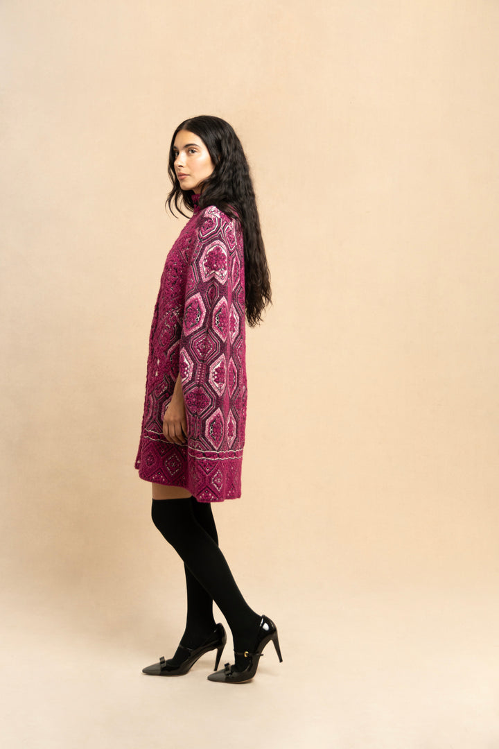 Emilio Pucci Fuchsia Geometric Wool and Mohair Cape by Peter Dundas (Pre-Fall 2014)