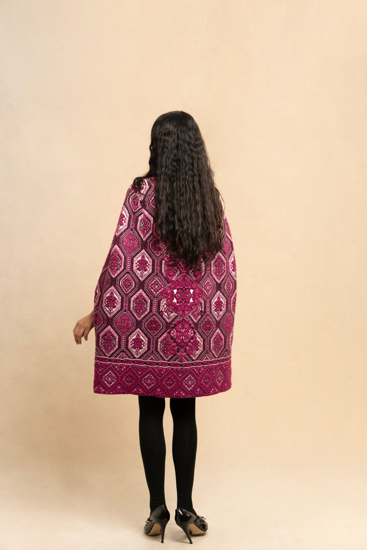 Emilio Pucci Fuchsia Geometric Wool and Mohair Cape by Peter Dundas (Pre-Fall 2014)