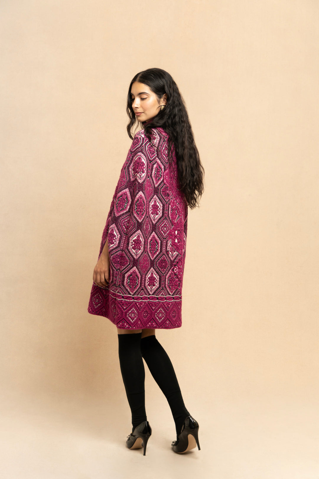 Emilio Pucci Fuchsia Geometric Wool and Mohair Cape by Peter Dundas (Pre-Fall 2014)
