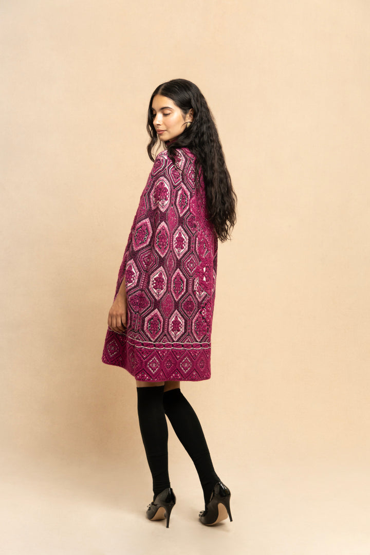 Emilio Pucci Fuchsia Geometric Wool and Mohair Cape by Peter Dundas (Pre-Fall 2014)