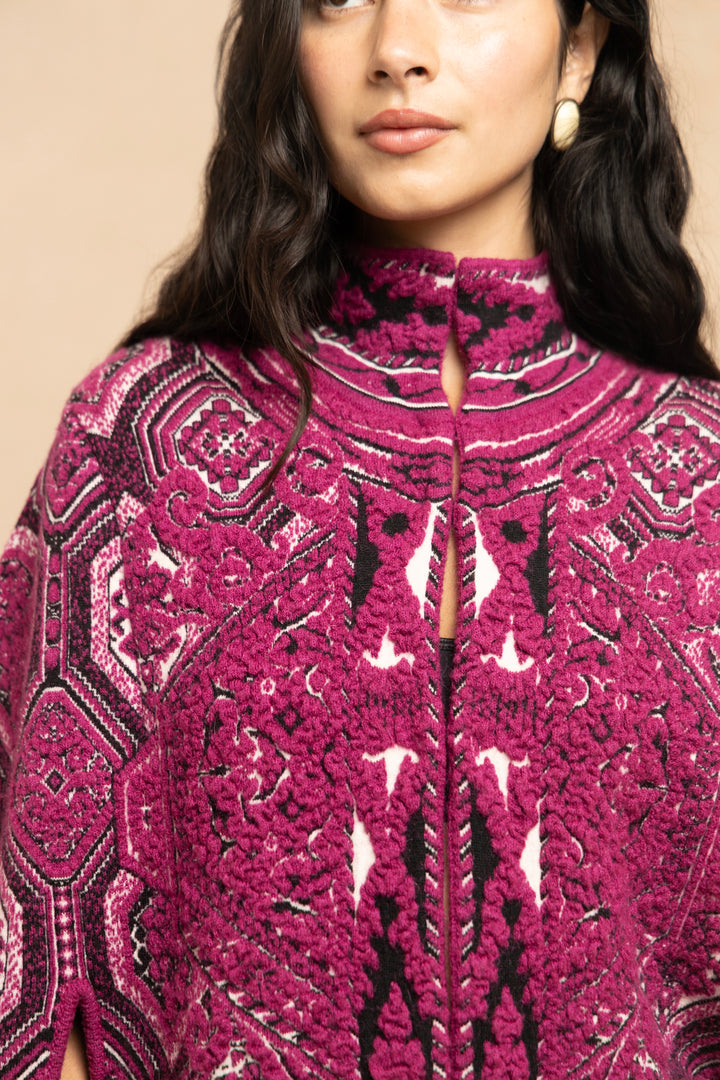 Emilio Pucci Fuchsia Geometric Wool and Mohair Cape by Peter Dundas (Pre-Fall 2014)