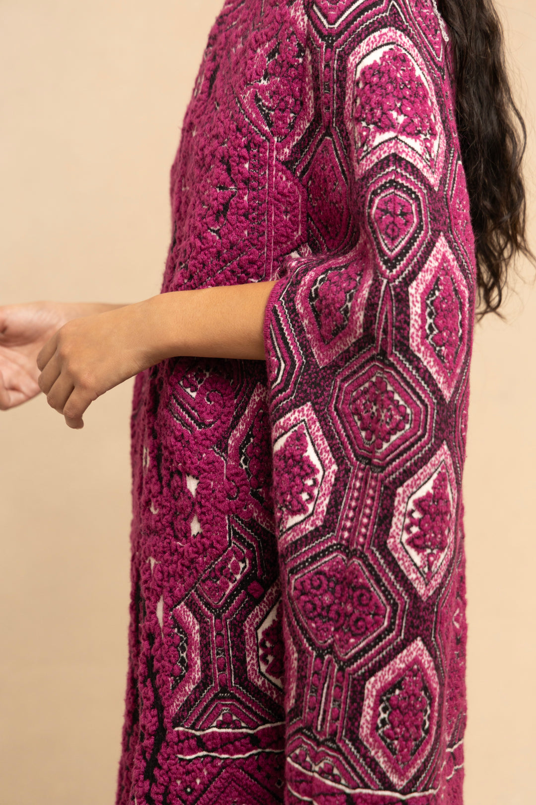 Emilio Pucci Fuchsia Geometric Wool and Mohair Cape by Peter Dundas (Pre-Fall 2014)