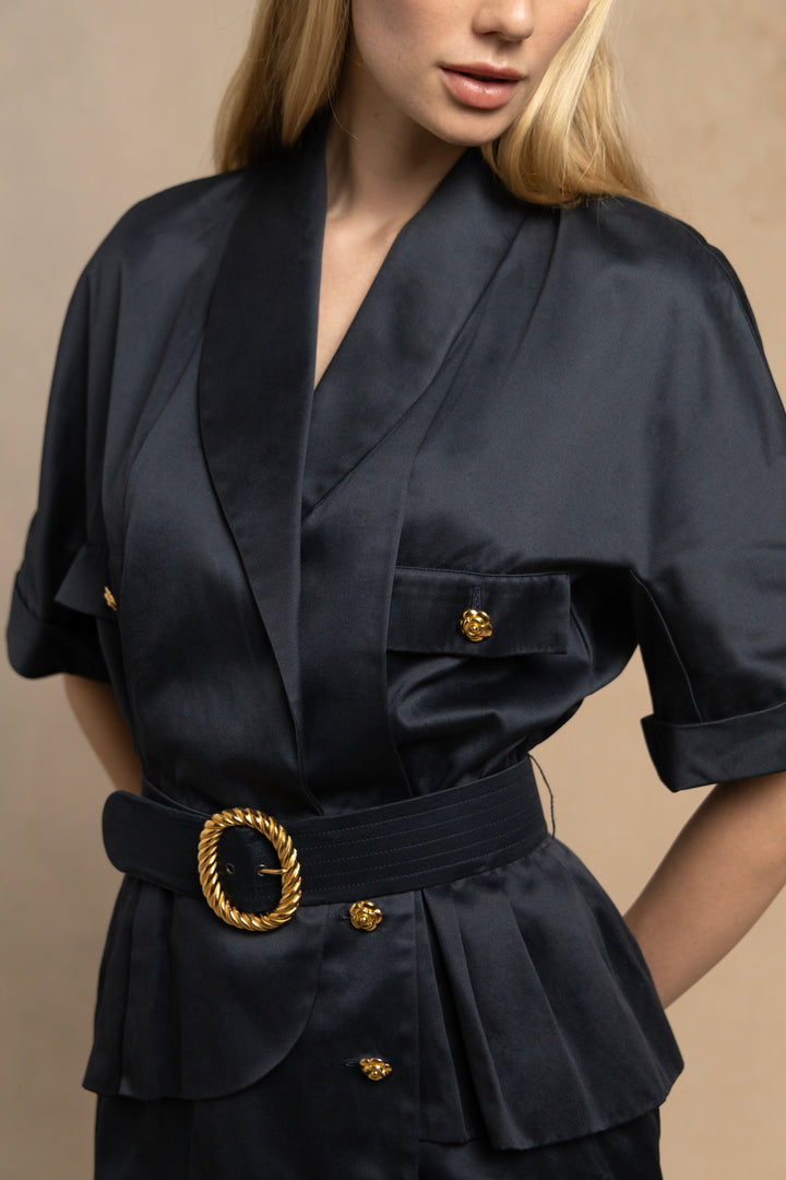 Chanel Navy Cotton Poplin Dress by Karl Lagerfeld (AW 1988)