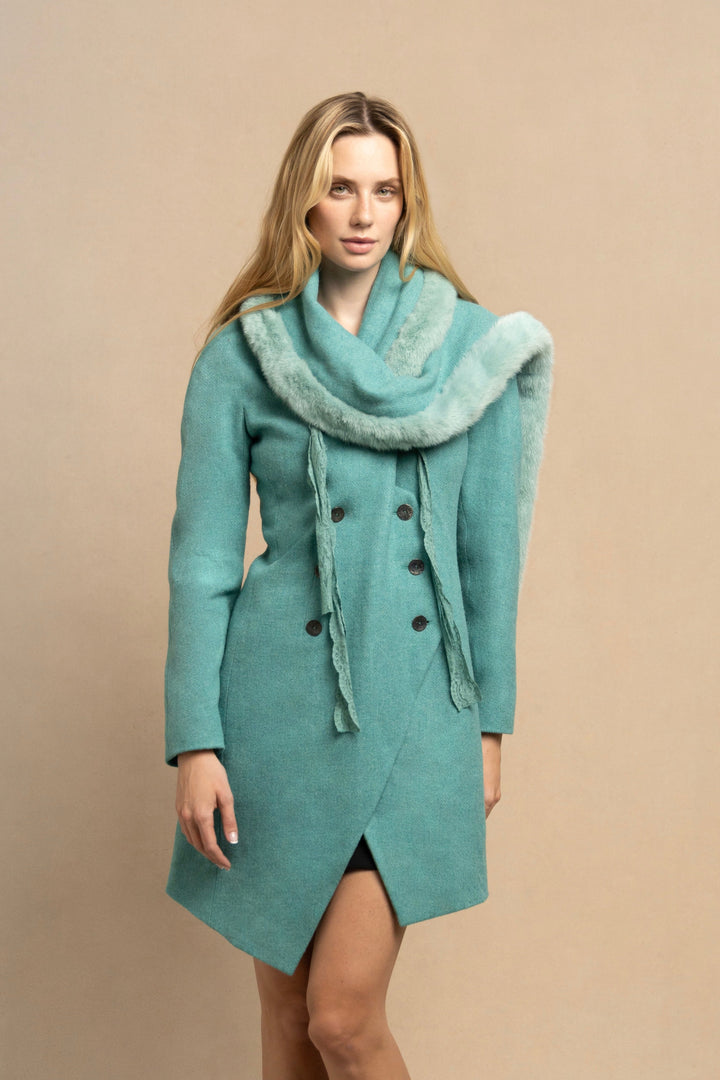 Christian Dior Turquoise Wool Asymmetric Coat with Mink Trim (AW 1998)