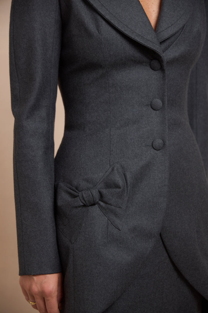 John Galliano Grey Wool Skirt Suit with Bow Detail (AW 1998)