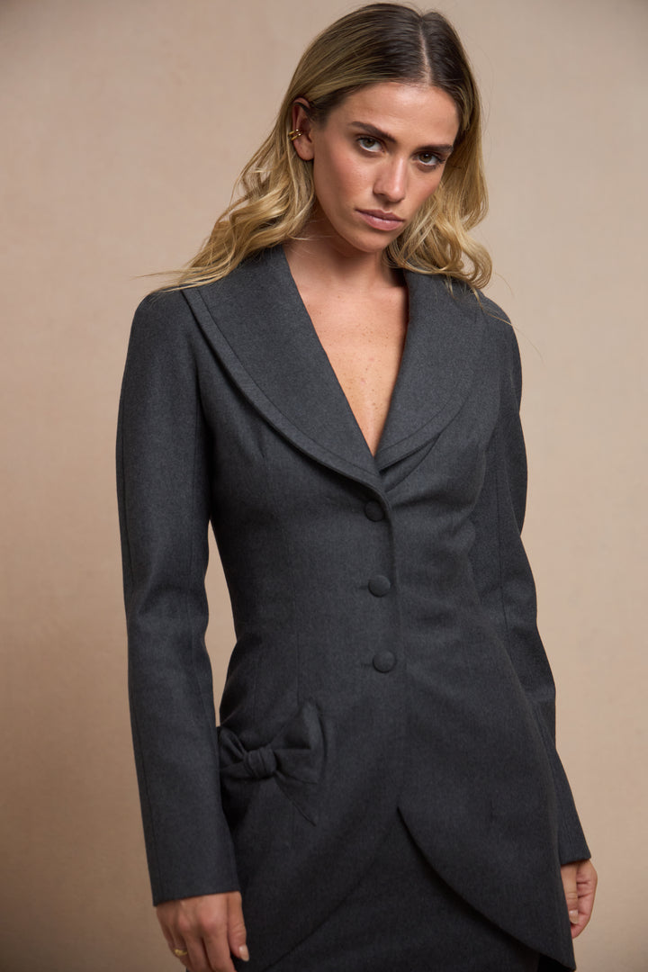 John Galliano Grey Wool Skirt Suit with Bow Detail (AW 1998)
