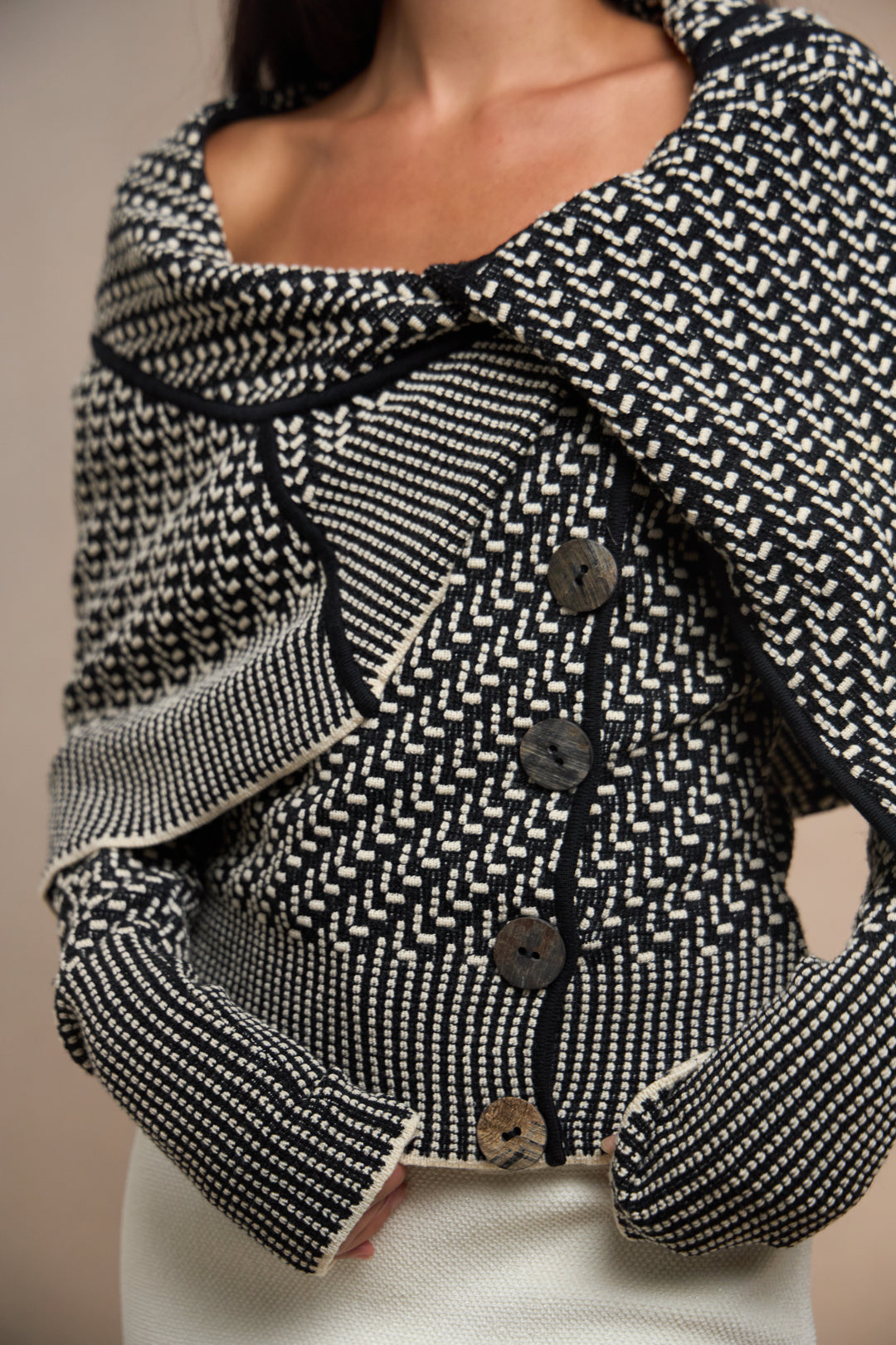 John Galliano Black and Ivory Knit Jacket with Shawl Collar (AW 1999)