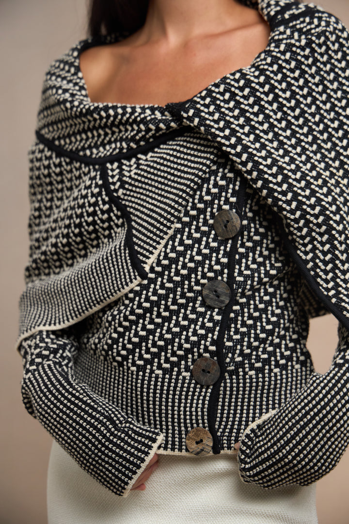 John Galliano Black and Ivory Knit Jacket with Shawl Collar (AW 1999)