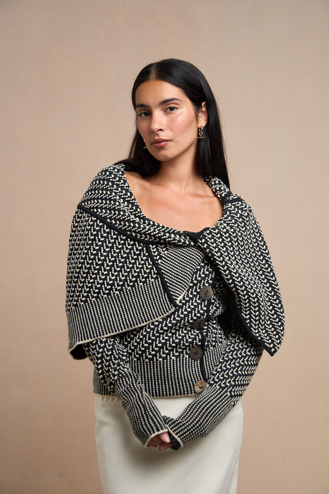 John Galliano Black and Ivory Knit Jacket with Shawl Collar (AW 1999)