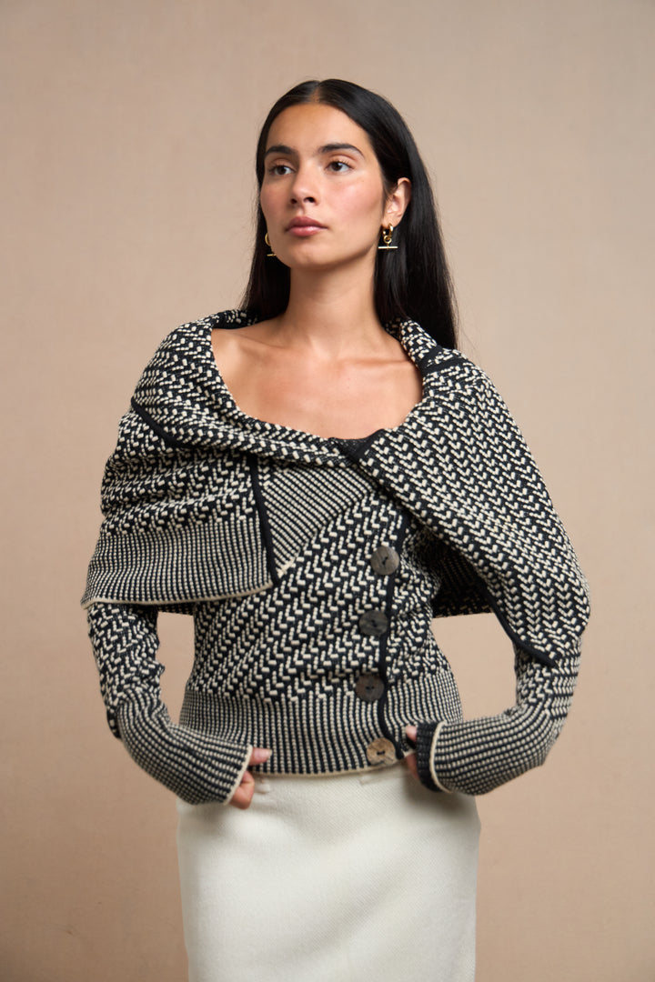 John Galliano Black and Ivory Knit Jacket with Shawl Collar (AW 1999)
