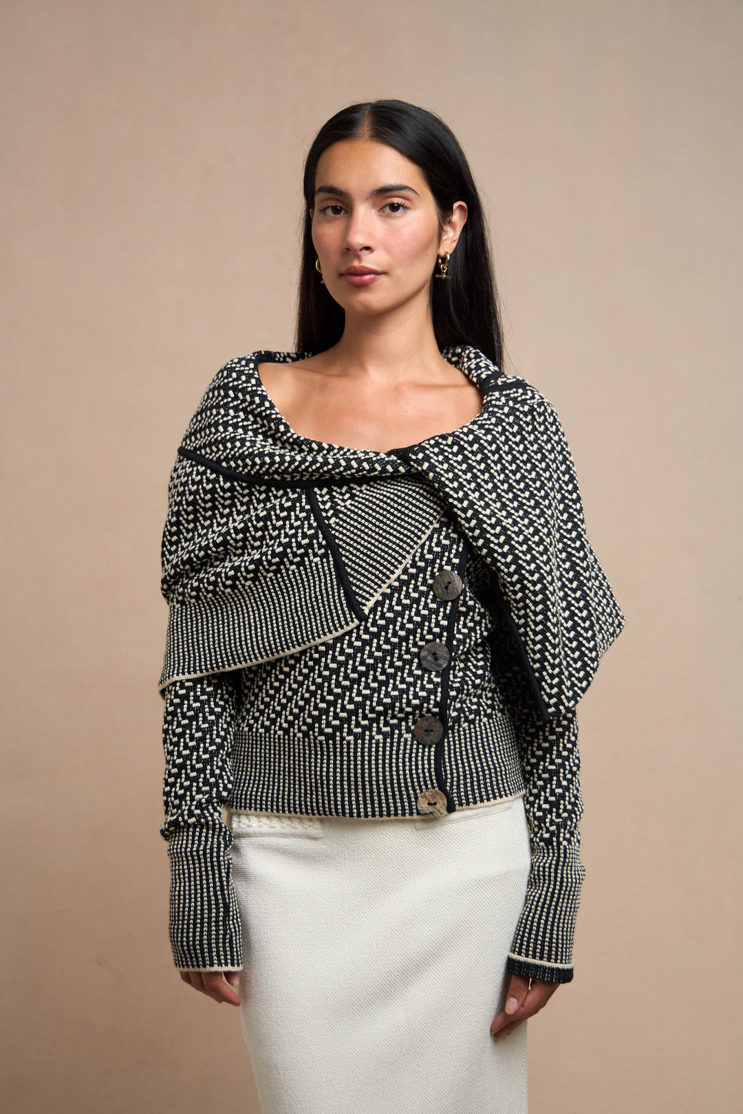 John Galliano Black and Ivory Knit Jacket with Shawl Collar (AW 1999)