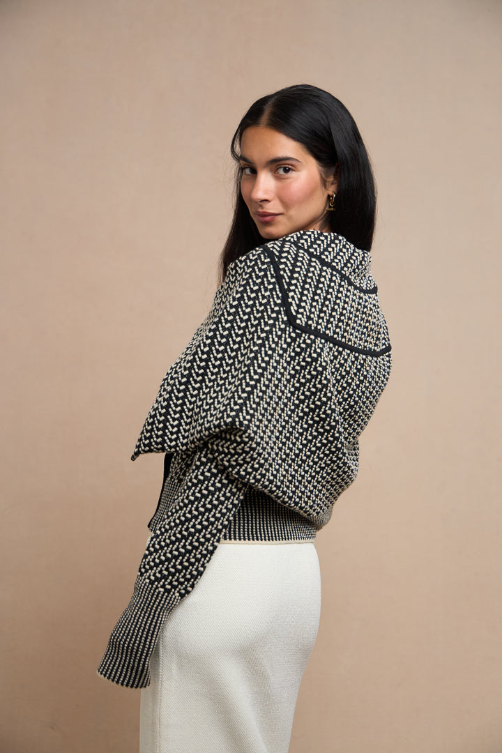 John Galliano Black and Ivory Knit Jacket with Shawl Collar (AW 1999)