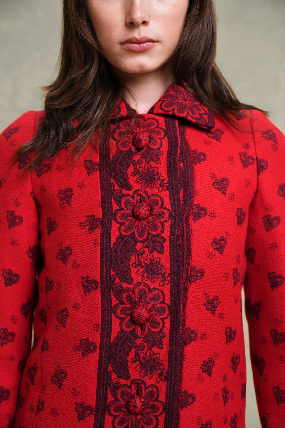 Jean Patou Red Wool Dress and Coat Ensemble by Michel Goma (1970s)