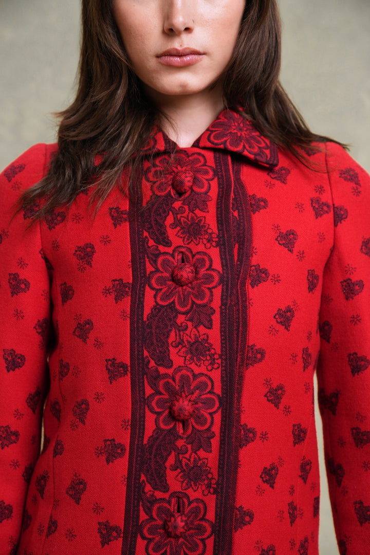 Jean Patou Red Wool Dress and Coat Ensemble by Michel Goma (1970s)