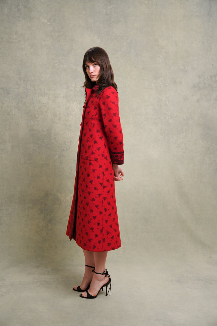 Jean Patou Red Wool Dress and Coat Ensemble by Michel Goma (1970s)