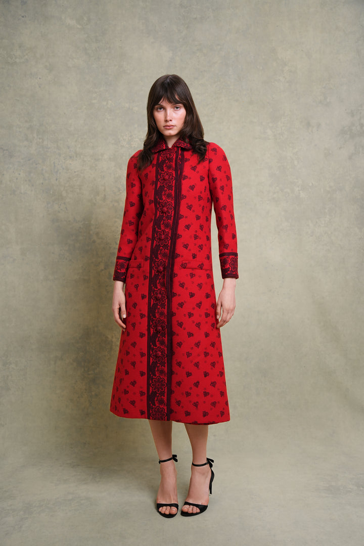 Jean Patou Red Wool Dress and Coat Ensemble by Michel Goma (1970s)