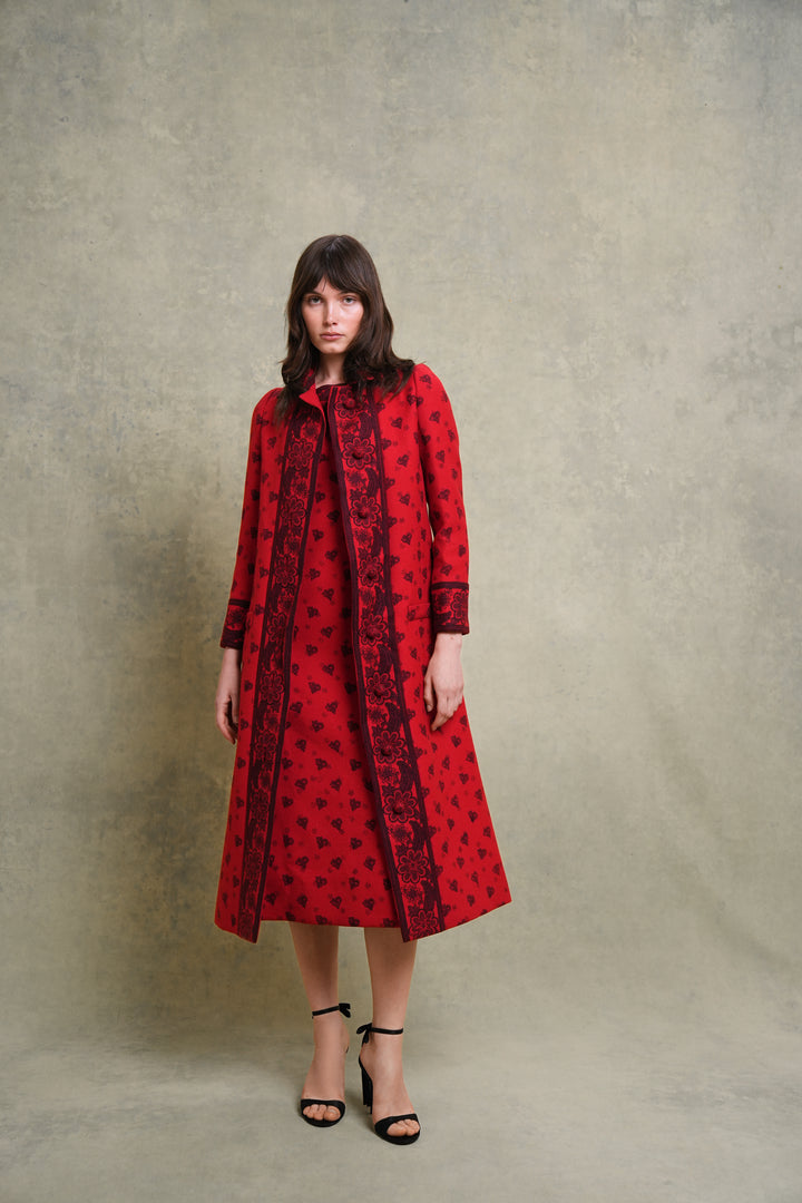 Jean Patou Red Wool Dress and Coat Ensemble by Michel Goma (1970s)
