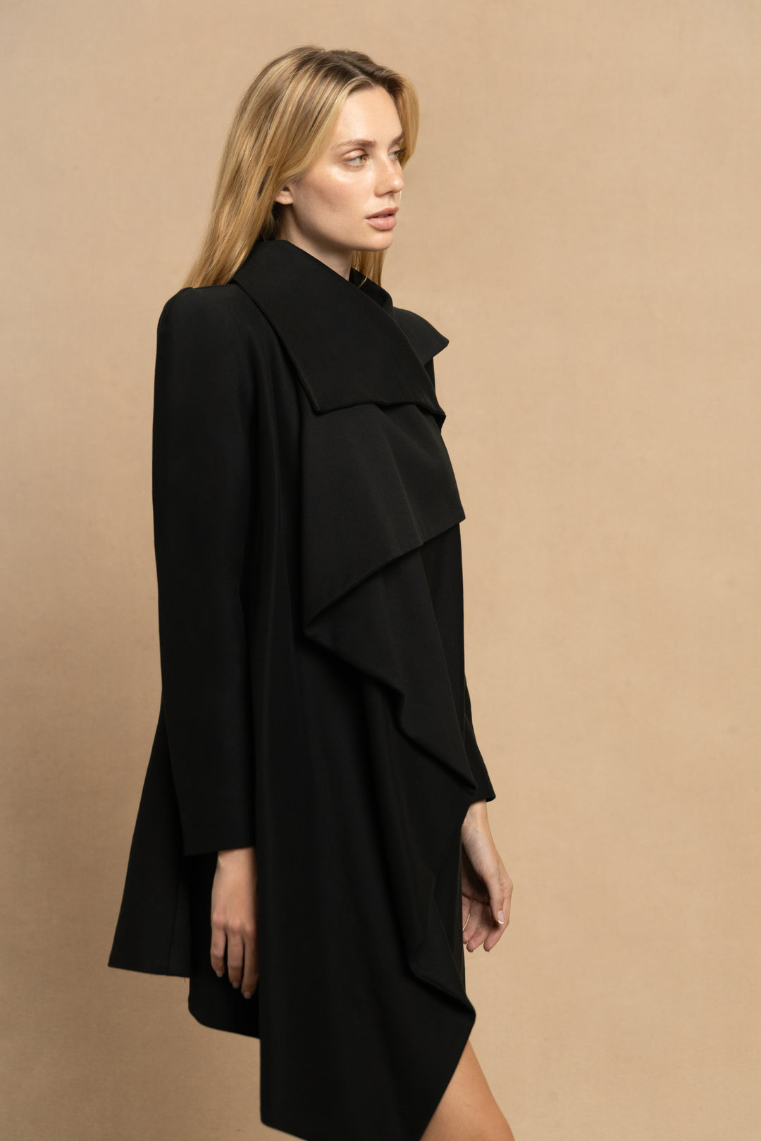McQ Alexander McQueen Black Asymmetric Draped Coat (SS 2010)