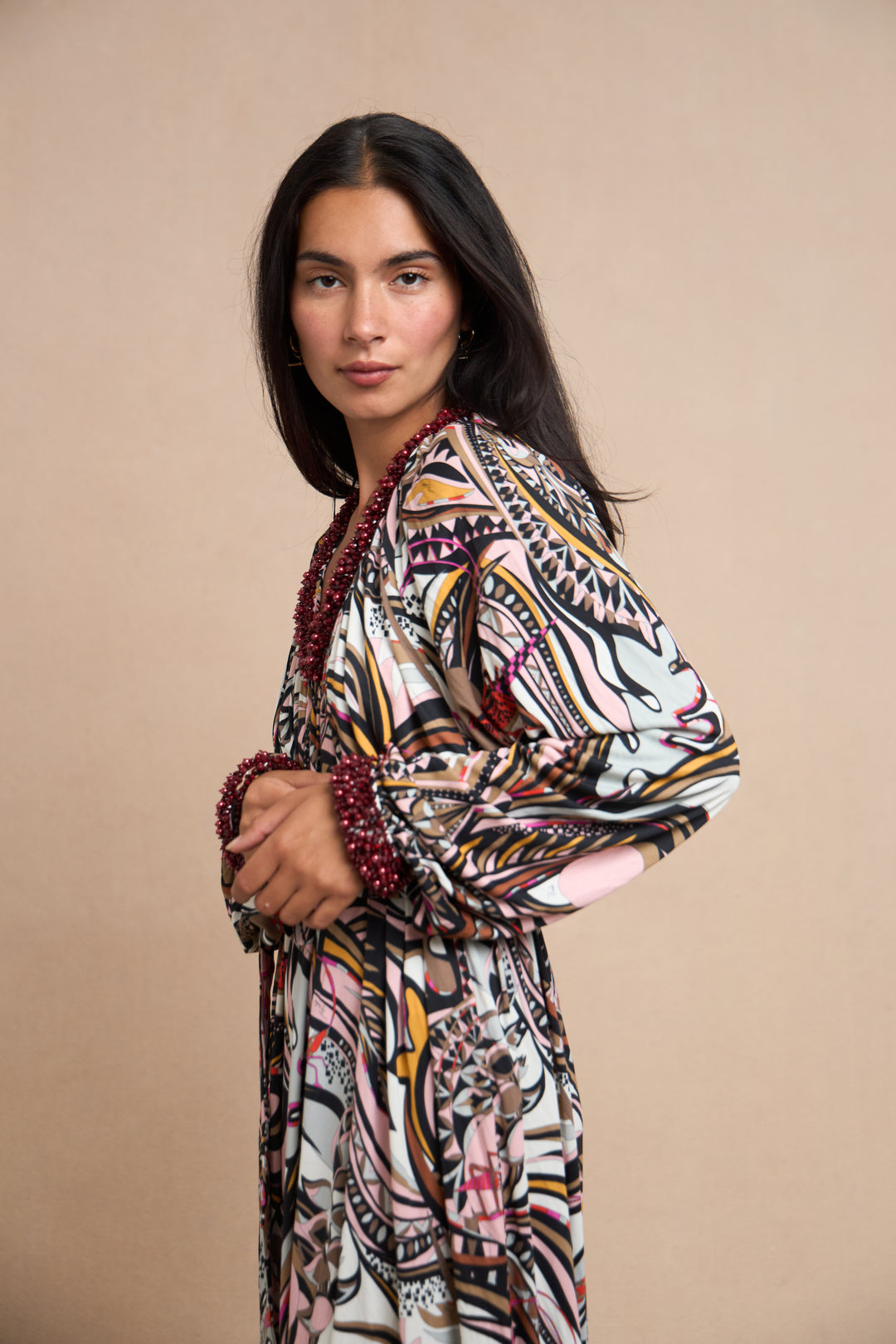 Emilio Pucci Grasshopper Print Beaded Jersey Gown (c. 2010s)