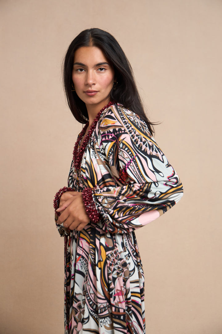 Emilio Pucci Grasshopper Print Beaded Jersey Gown (c. 2010s)
