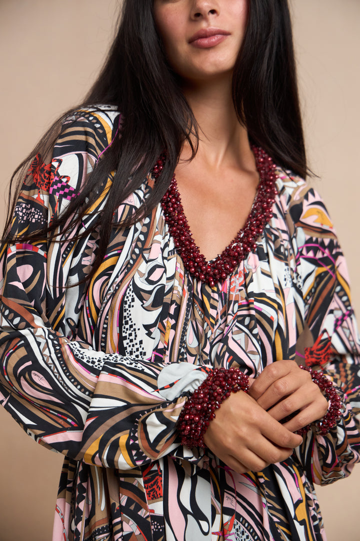 Emilio Pucci Grasshopper Print Beaded Jersey Gown (c. 2010s)