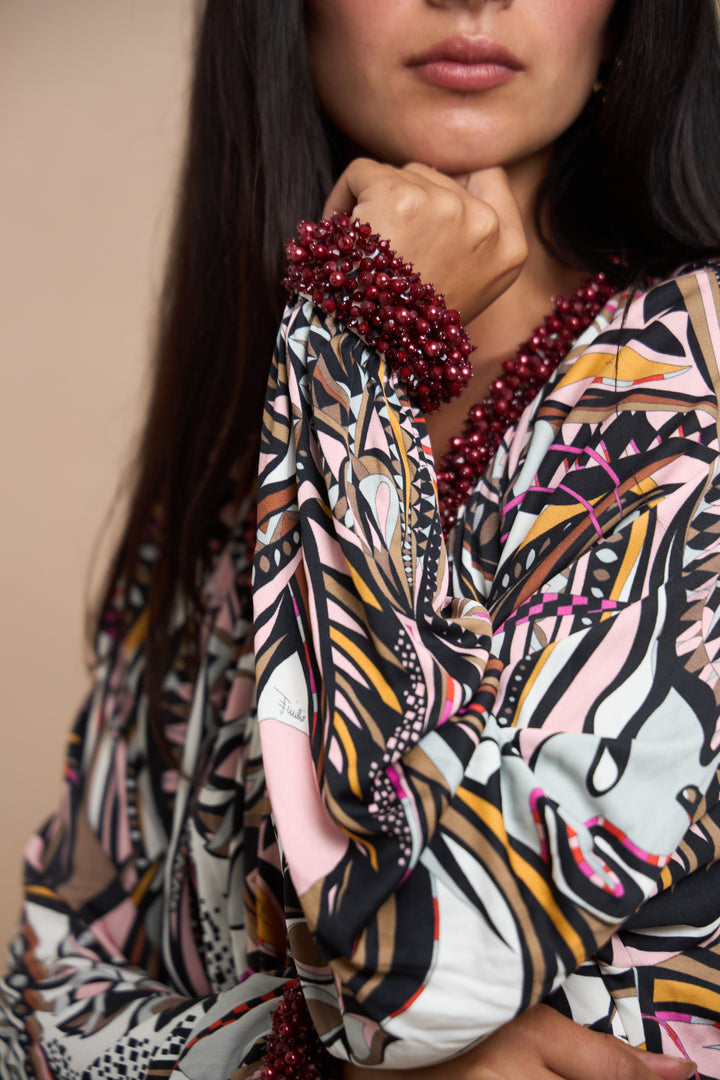 Emilio Pucci Grasshopper Print Beaded Jersey Gown (c. 2010s)