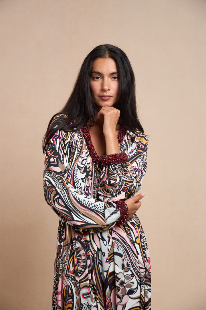 Emilio Pucci Grasshopper Print Beaded Jersey Gown (c. 2010s)