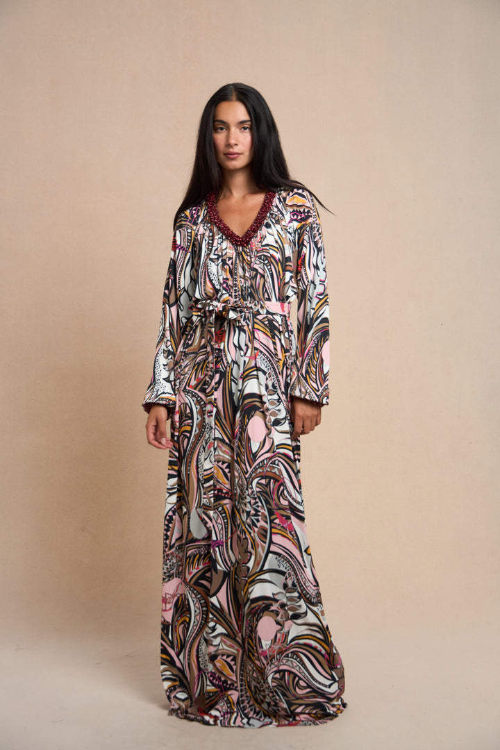 Emilio Pucci Grasshopper Print Beaded Jersey Gown (c. 2010s)