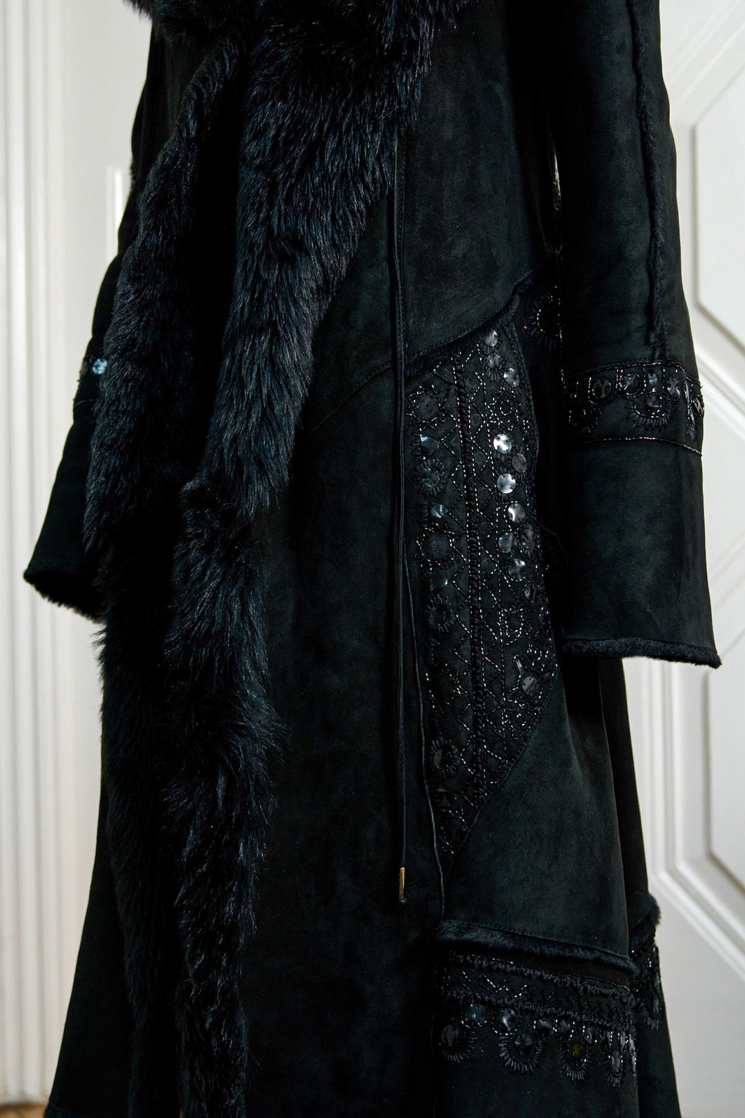 Roberto Cavalli Black Embellished Shearling Coat (c. 2000s)