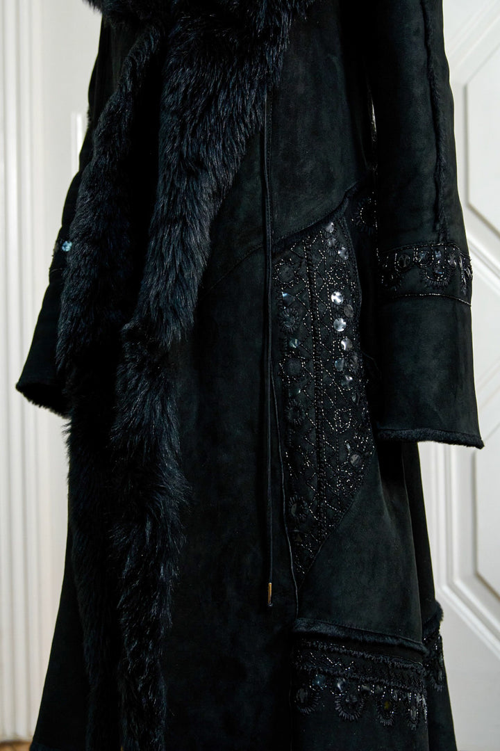 Roberto Cavalli Black Embellished Shearling Coat (c. 2000s)