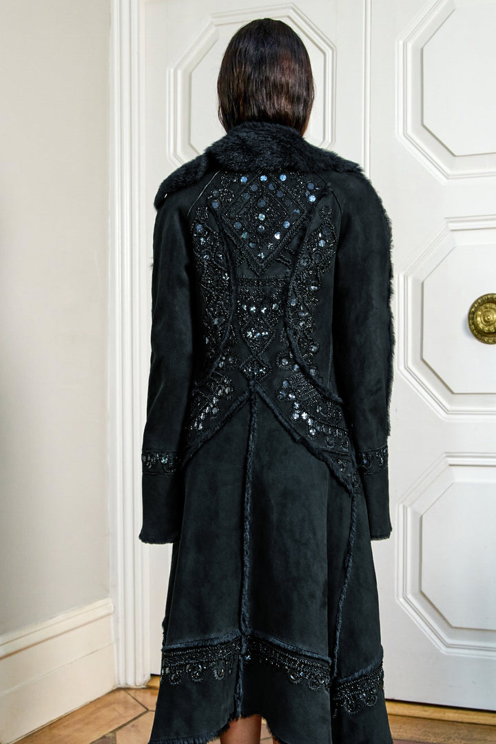Roberto Cavalli Black Embellished Shearling Coat (c. 2000s)