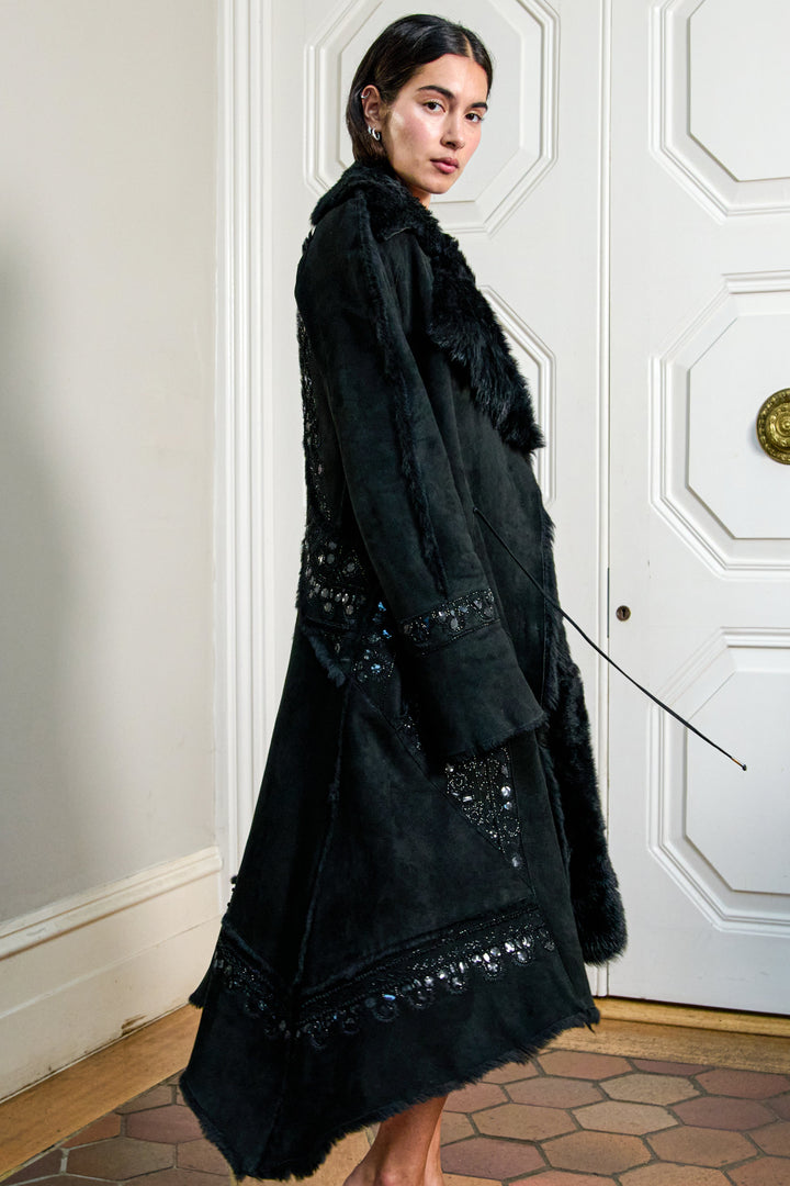 Roberto Cavalli Black Embellished Shearling Coat (c. 2000s)
