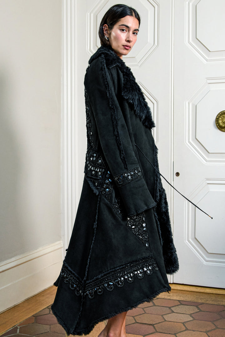 Roberto Cavalli Black Embellished Shearling Coat (c. 2000s)