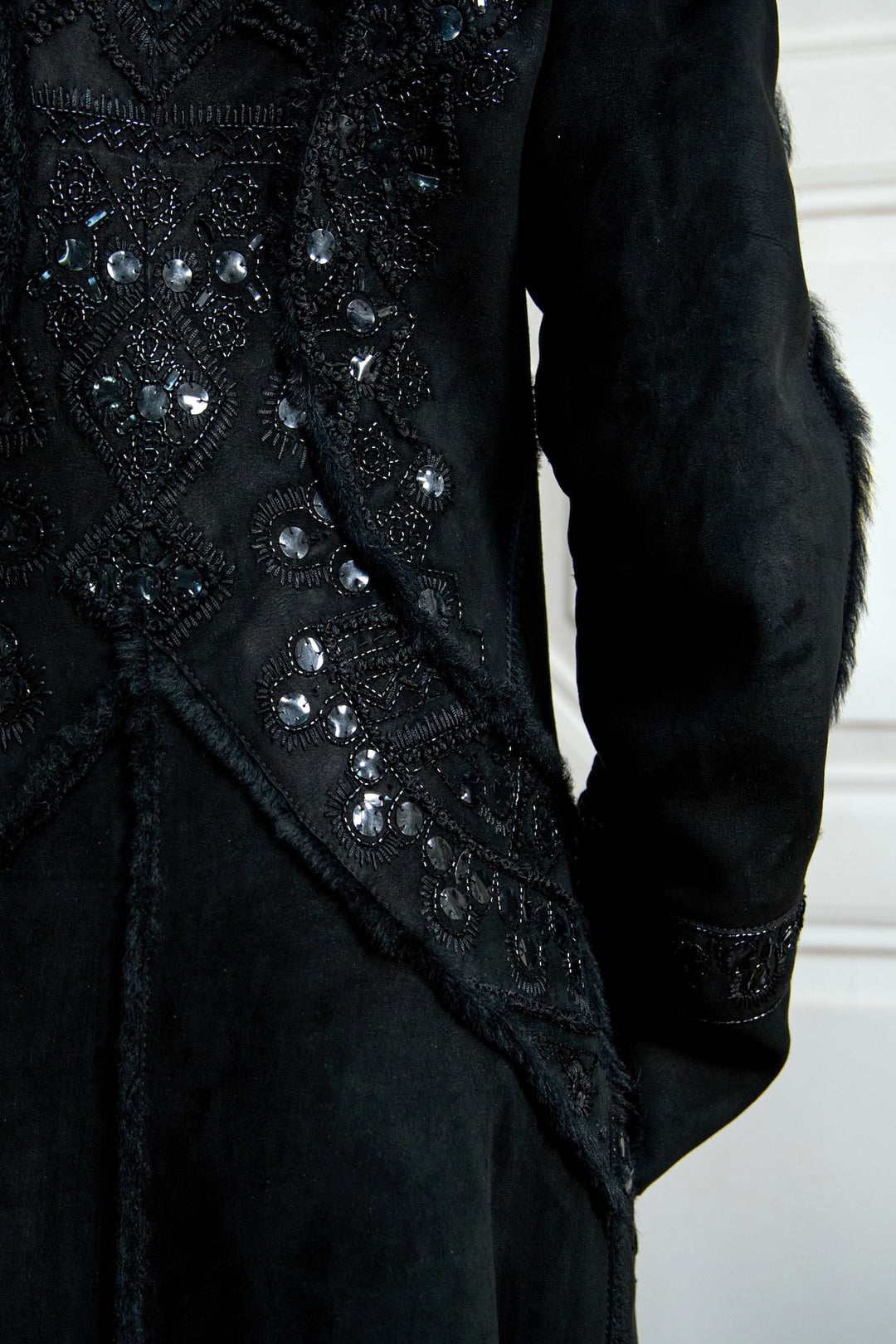 Roberto Cavalli Black Embellished Shearling Coat (c. 2000s)