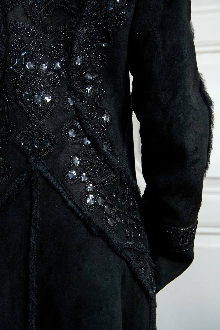 Roberto Cavalli Black Embellished Shearling Coat (c. 2000s)