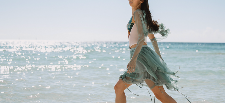 Comme des Garçons Seafoam Green Skirt and Stole Ensemble by Rei  Kawakubo (AW 1990)
