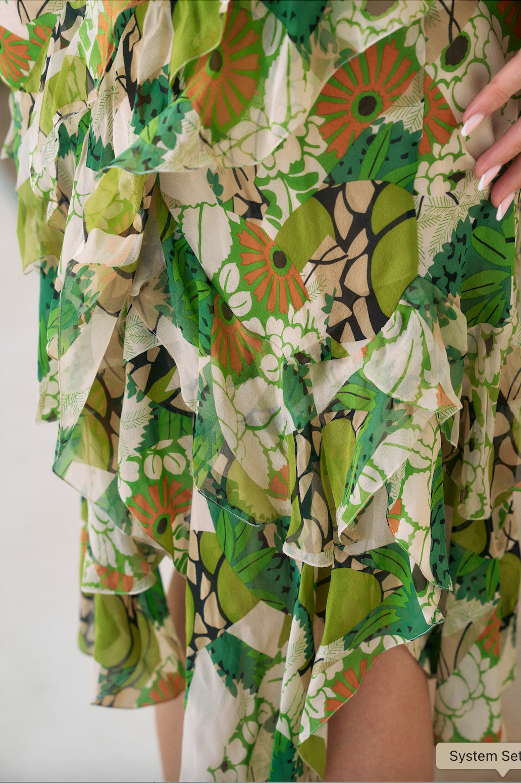 John Galliano Floral Silk Chiffon Bias Cut Ruffle Dress (SS 2005)