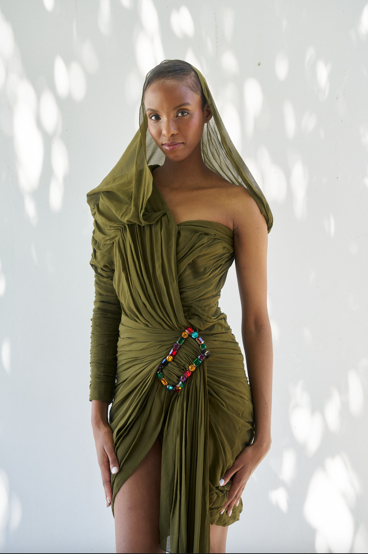 Jean Patou Haute Couture Green Silk Cocktail Dress by Christian Lacroix (AW 1985)