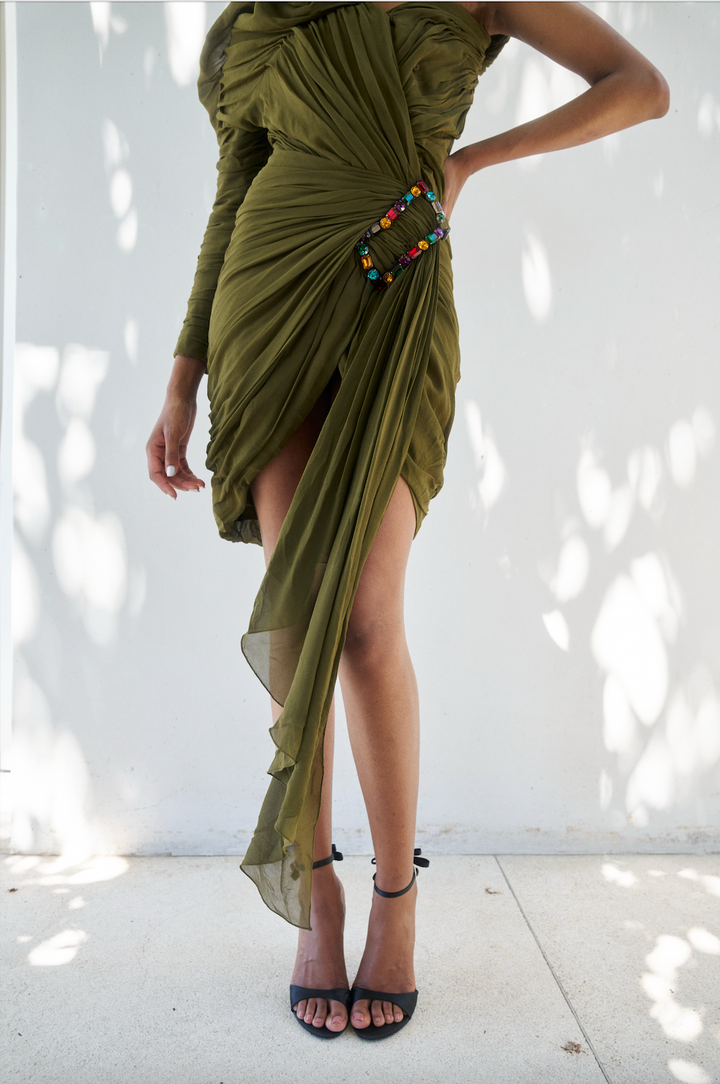 Jean Patou Haute Couture Green Silk Cocktail Dress by Christian Lacroix (AW 1985)