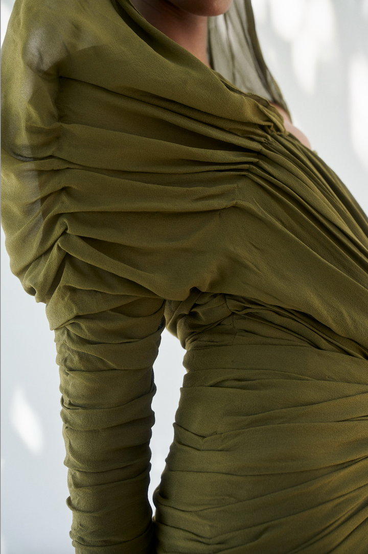 Jean Patou Haute Couture Green Silk Cocktail Dress by Christian Lacroix (AW 1985)