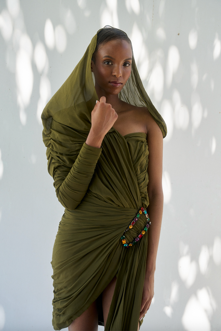 Jean Patou Haute Couture Green Silk Cocktail Dress by Christian Lacroix (AW 1985)