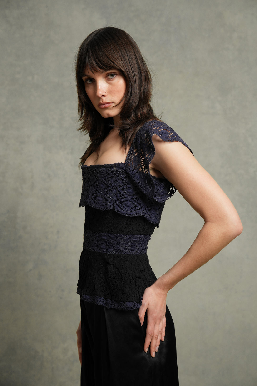 Vivienne Westwood Black and Purple Lace Corset Top by Vivienne Westwood (c. 2000s)